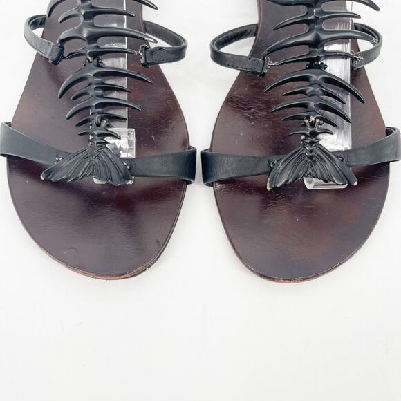 Giuseppe Zanotti Black Fishbone Embellished Flat Ankle Strap Sandals IT 39.5 - Picture 6 of 14